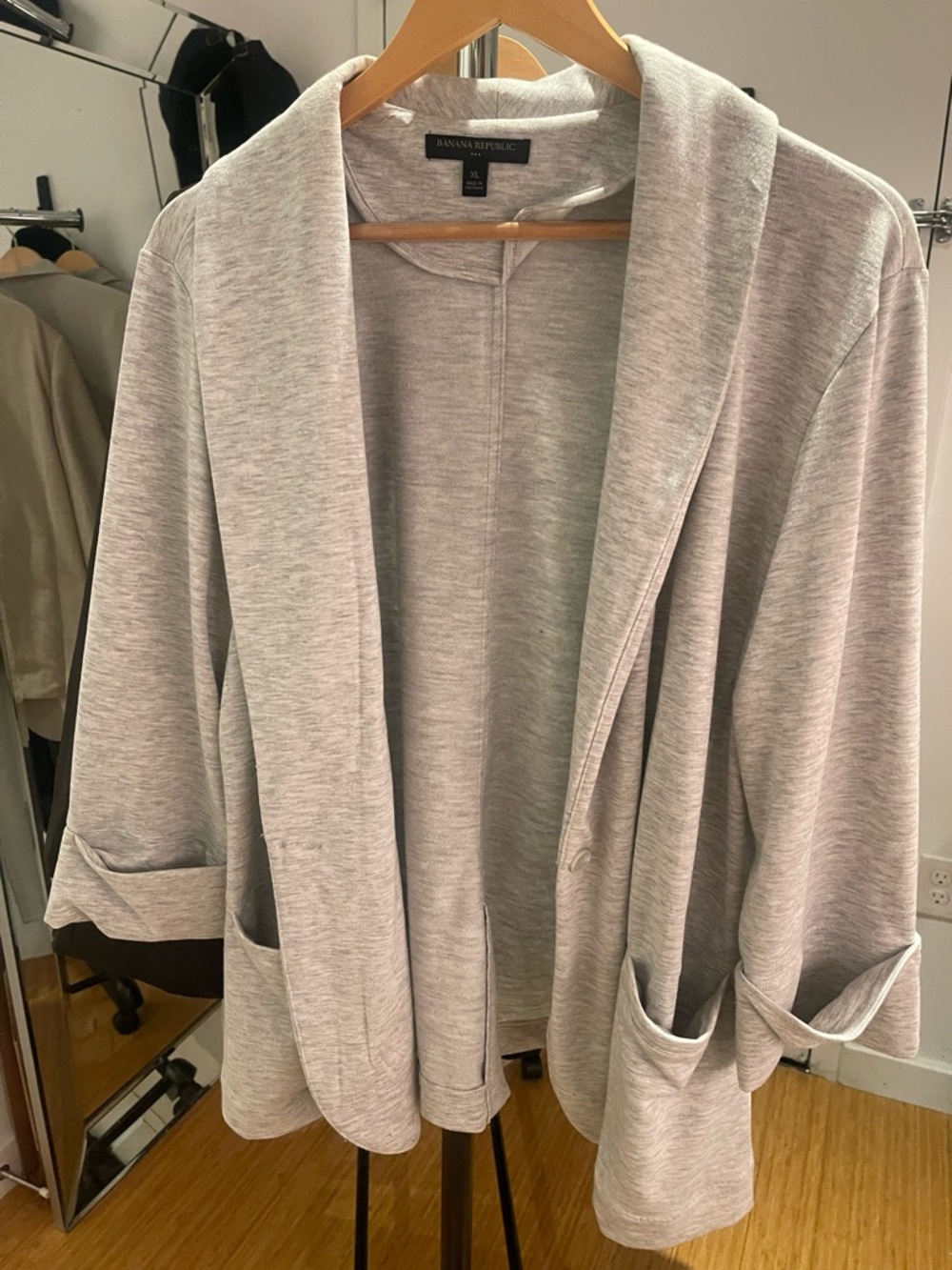 Banana Republic Heather Gray Open-Front Knit Cardigan